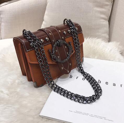 European Fashion Female Square Bag . New Quality PU Leather Women's Designer Handbag Rivet Lock Chain Shoulder Messenger bags