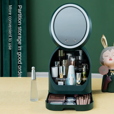 Egg Shape LED Light Cosmetic Box Desktop Organizer HD Mirror Makeup Organizer Creative Protable Beauty Box Dropshipping